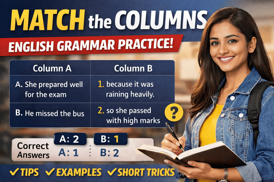 Match the Columns Questions and Answers for SSC, Bank, Railway Exams